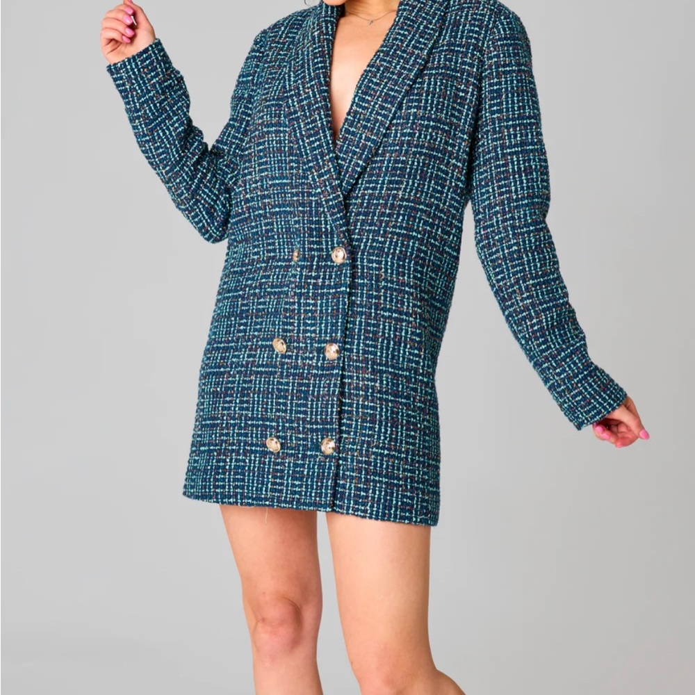 BuddyLove tweed blazer dress, blue size XL